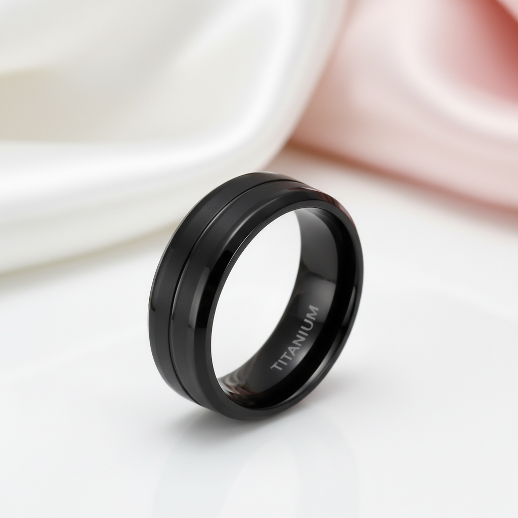 Men's 8mm Black Brushed Titanium Wedding Band-Black Diamonds New York