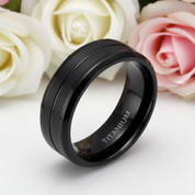 Men's 8mm Black Brushed Titanium Wedding Band-Black Diamonds New York