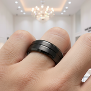 Men's 8mm Black Brushed Titanium Wedding Band-Black Diamonds New York