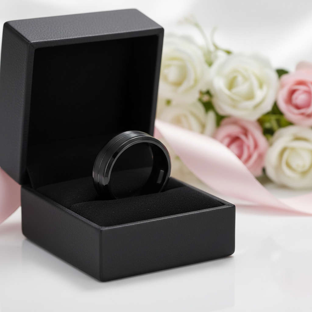 Men's 8mm Black Brushed Titanium Wedding Band-Black Diamonds New York