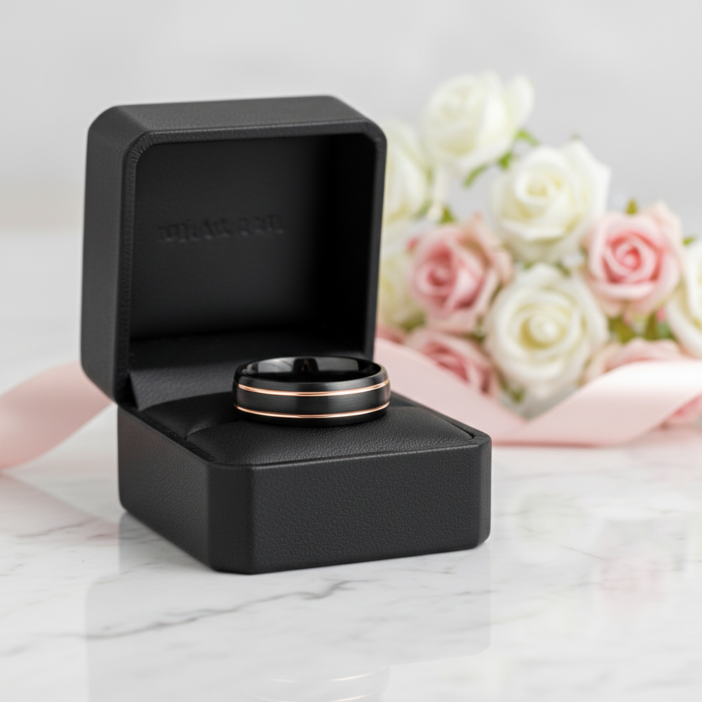 Men's 8mm Black Dome Tungsten Wedding Band-Black Diamonds New York