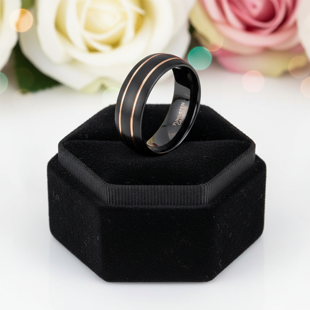 Men's 8mm Black Dome Tungsten Wedding Band-Black Diamonds New York
