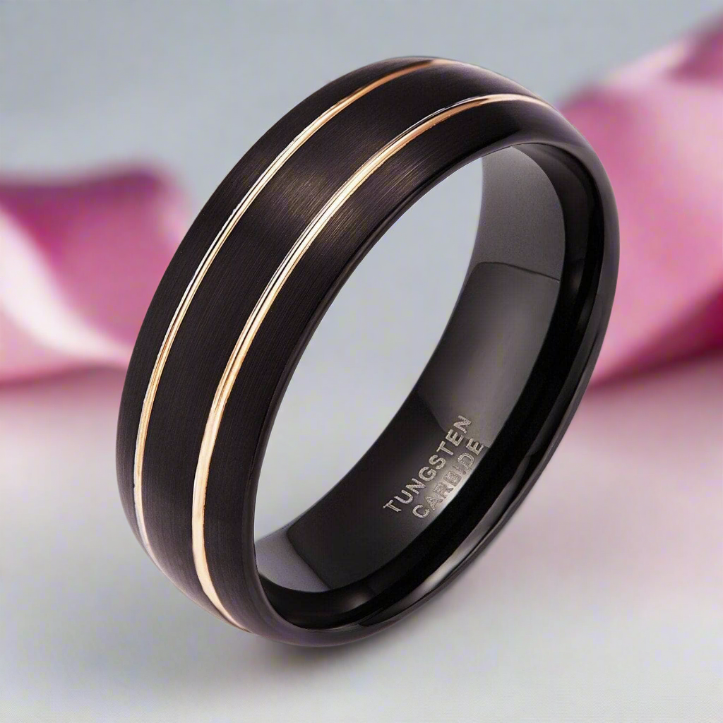 Men's 8mm Black Dome Tungsten Wedding Band-Black Diamonds New York