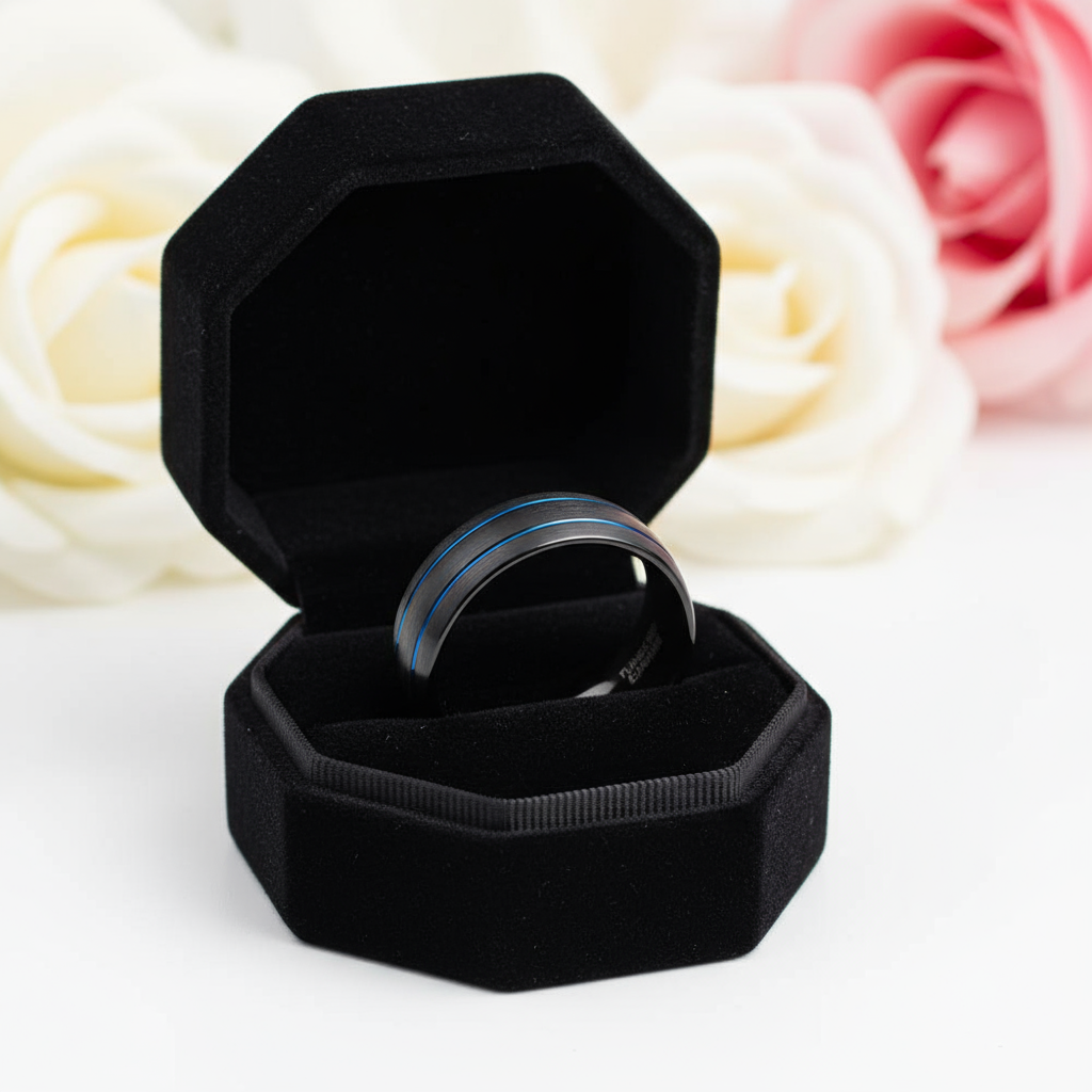 Men's 8mm Black Dome Tungsten Wedding Band-Black Diamonds New York