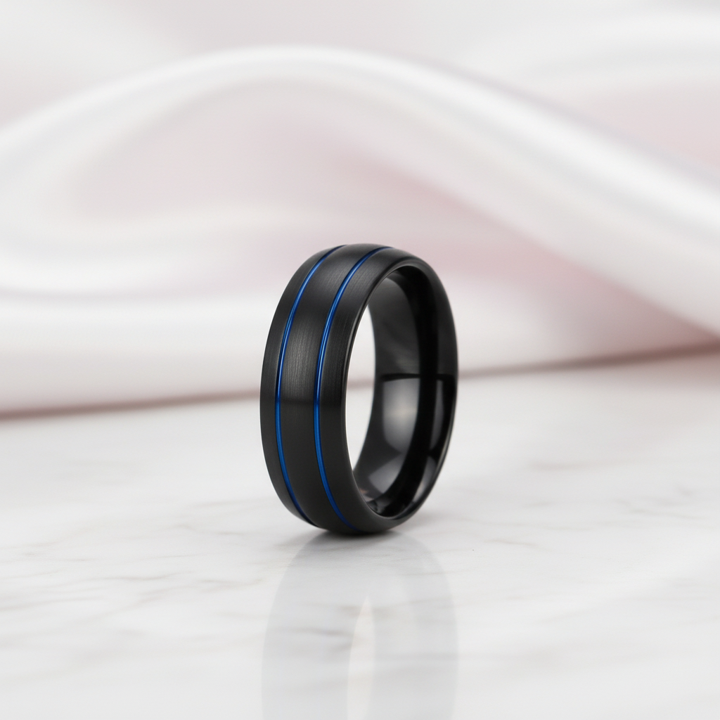 Men's 8mm Black Dome Tungsten Wedding Band-Black Diamonds New York