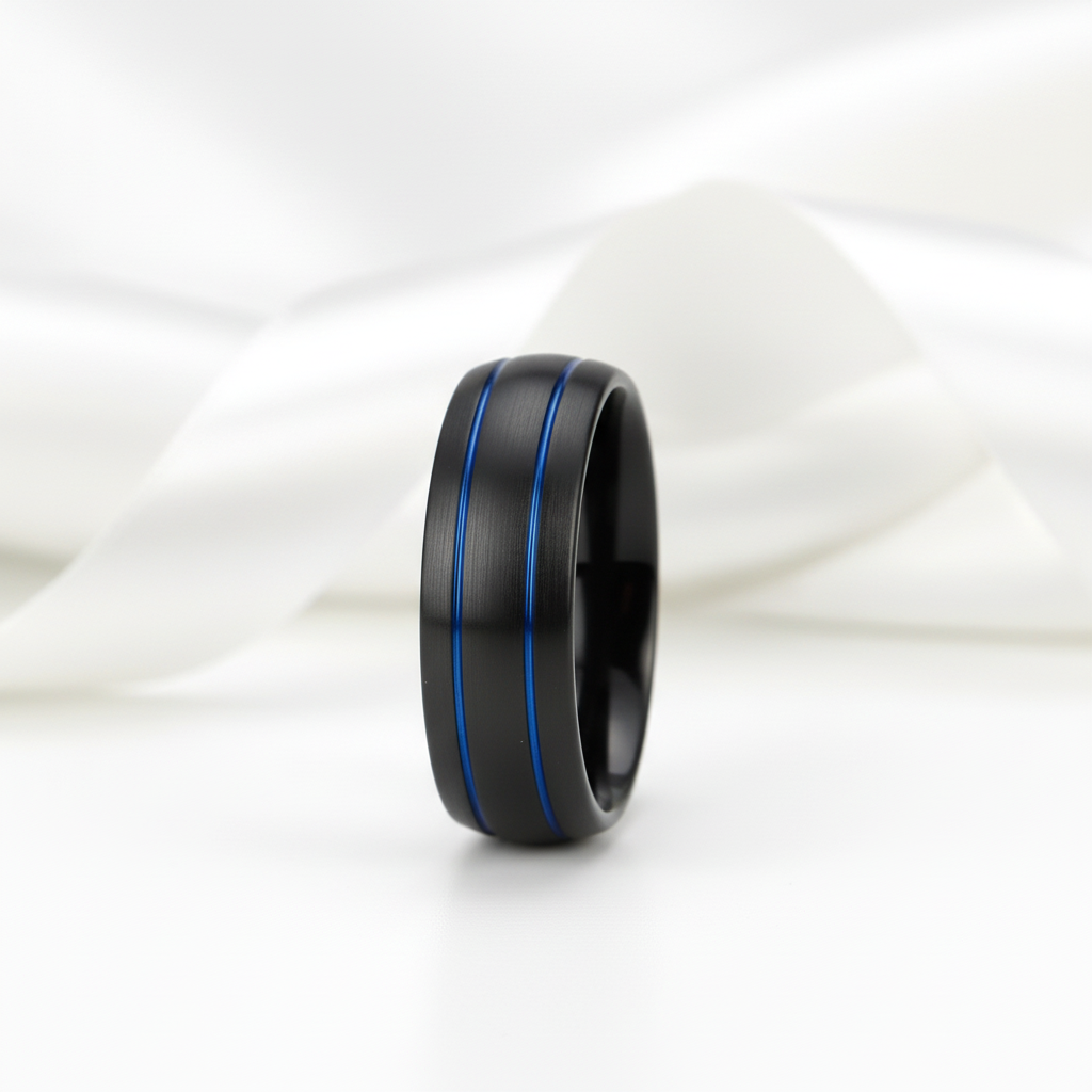 Men's 8mm Black Dome Tungsten Wedding Band-Black Diamonds New York