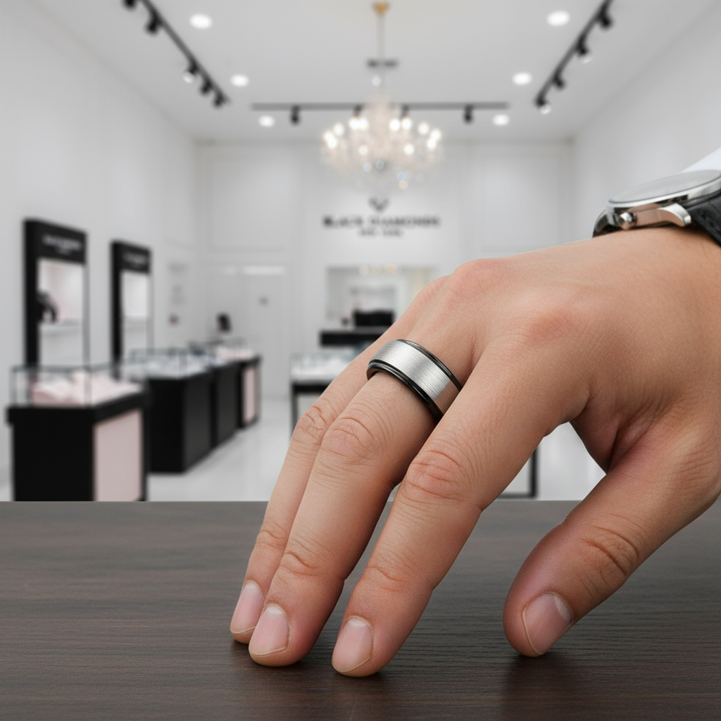 Men's 8mm Brushed Tungsten Wedding Band-Black Diamonds New York