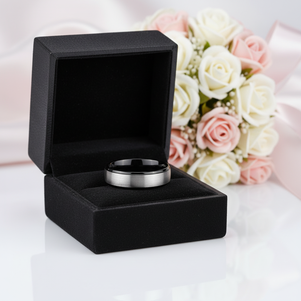 Men's 8mm Brushed Tungsten Wedding Band-Black Diamonds New York