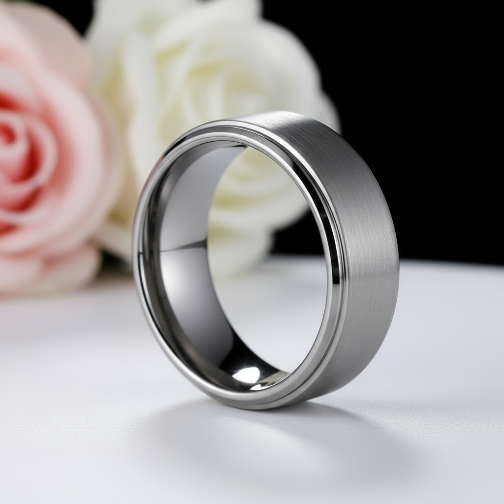 Men's 8mm Gray Tungsten Carbide Wedding Ring-Black Diamonds New York