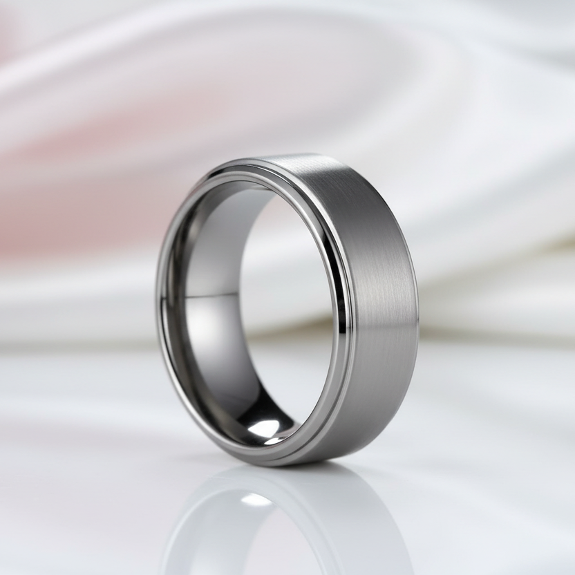 Men's 8mm Gray Tungsten Carbide Wedding Ring-Black Diamonds New York