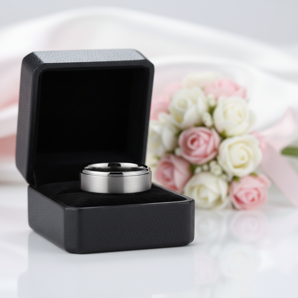Men's 8mm Gray Tungsten Carbide Wedding Ring-Black Diamonds New York