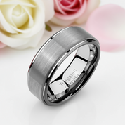 Men's 8mm Gray Tungsten Carbide Wedding Ring-Black Diamonds New York