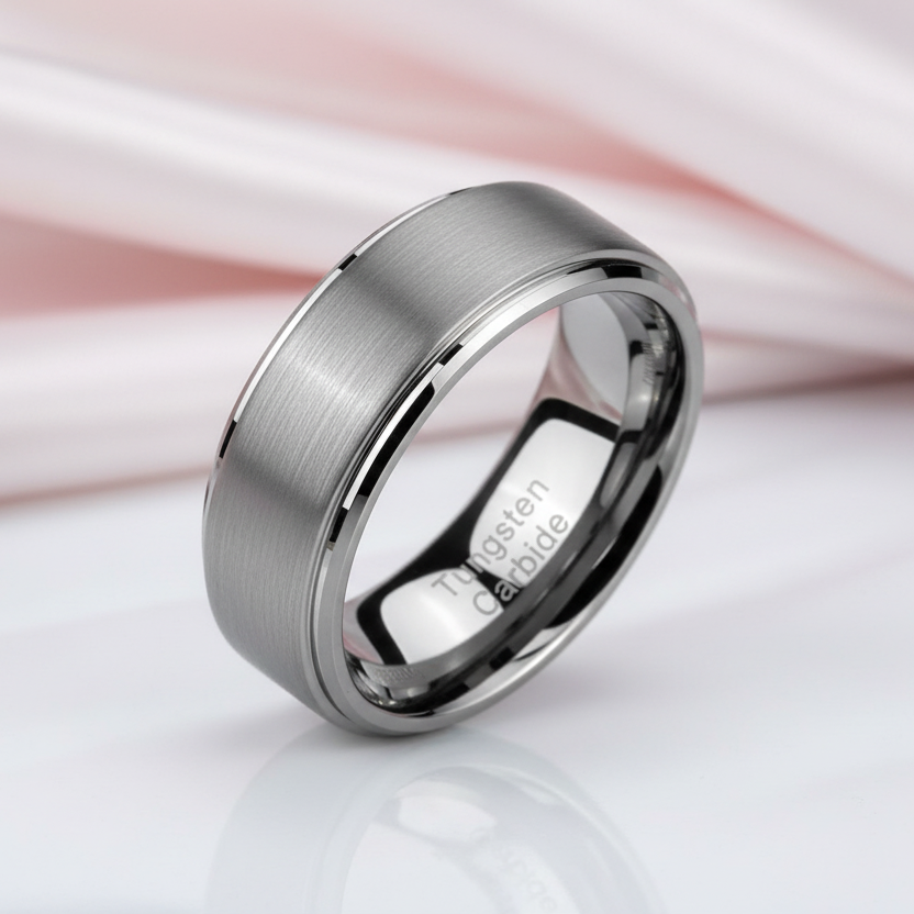 Men's 8mm Gray Tungsten Carbide Wedding Ring-Black Diamonds New York