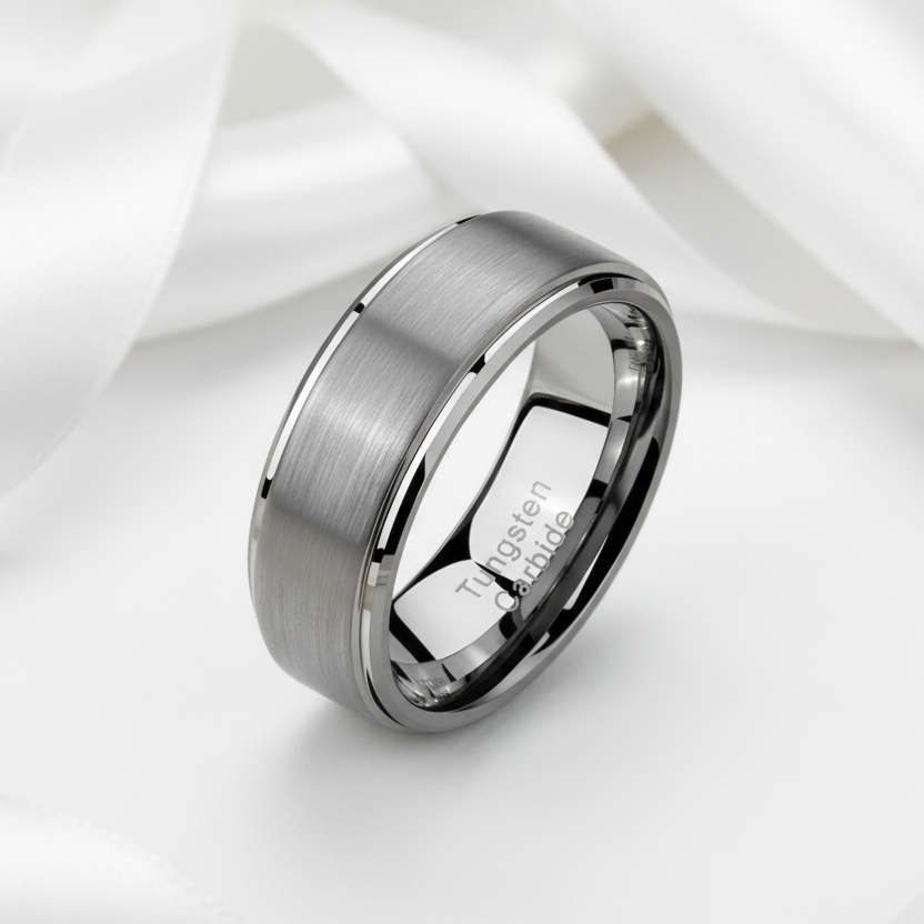 Men's 8mm Gray Tungsten Carbide Wedding Ring-Black Diamonds New York