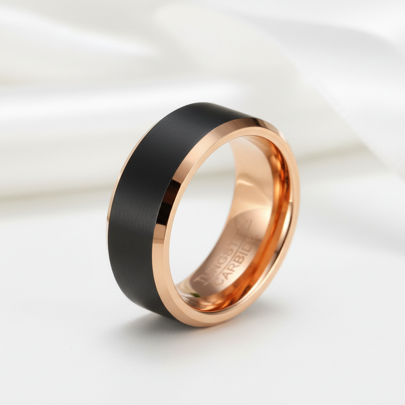 Men's 8mm Matte Tungsten Wedding Band-Black Diamonds New York