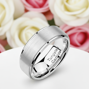 Men's 8mm Silver Tungsten Carbide Wedding Band-Black Diamonds New York