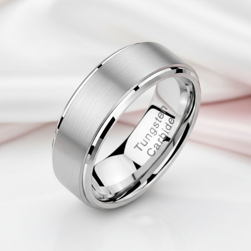 Men's 8mm Silver Tungsten Carbide Wedding Band-Black Diamonds New York