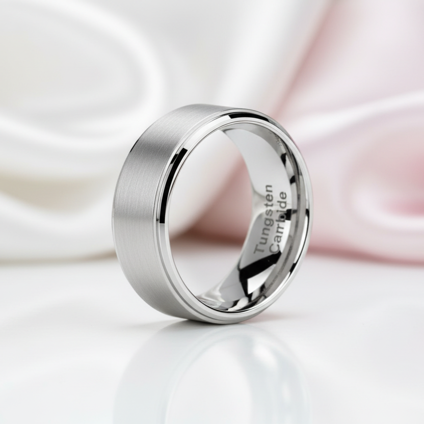 Men's 8mm Silver Tungsten Carbide Wedding Band-Black Diamonds New York