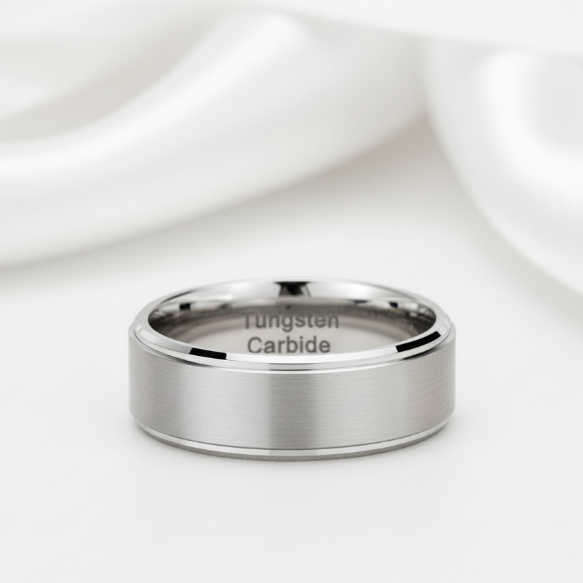 Men's 8mm Silver Tungsten Carbide Wedding Band-Black Diamonds New York