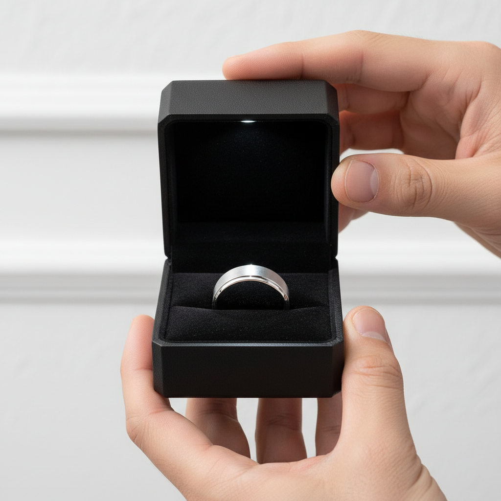 Men's 8mm Silver Tungsten Carbide Wedding Band-Black Diamonds New York