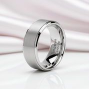 Men's 8mm Silver Tungsten Carbide Wedding Band-Black Diamonds New York