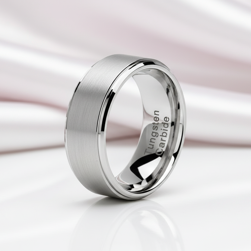 Men's 8mm Silver Tungsten Carbide Wedding Band-Black Diamonds New York