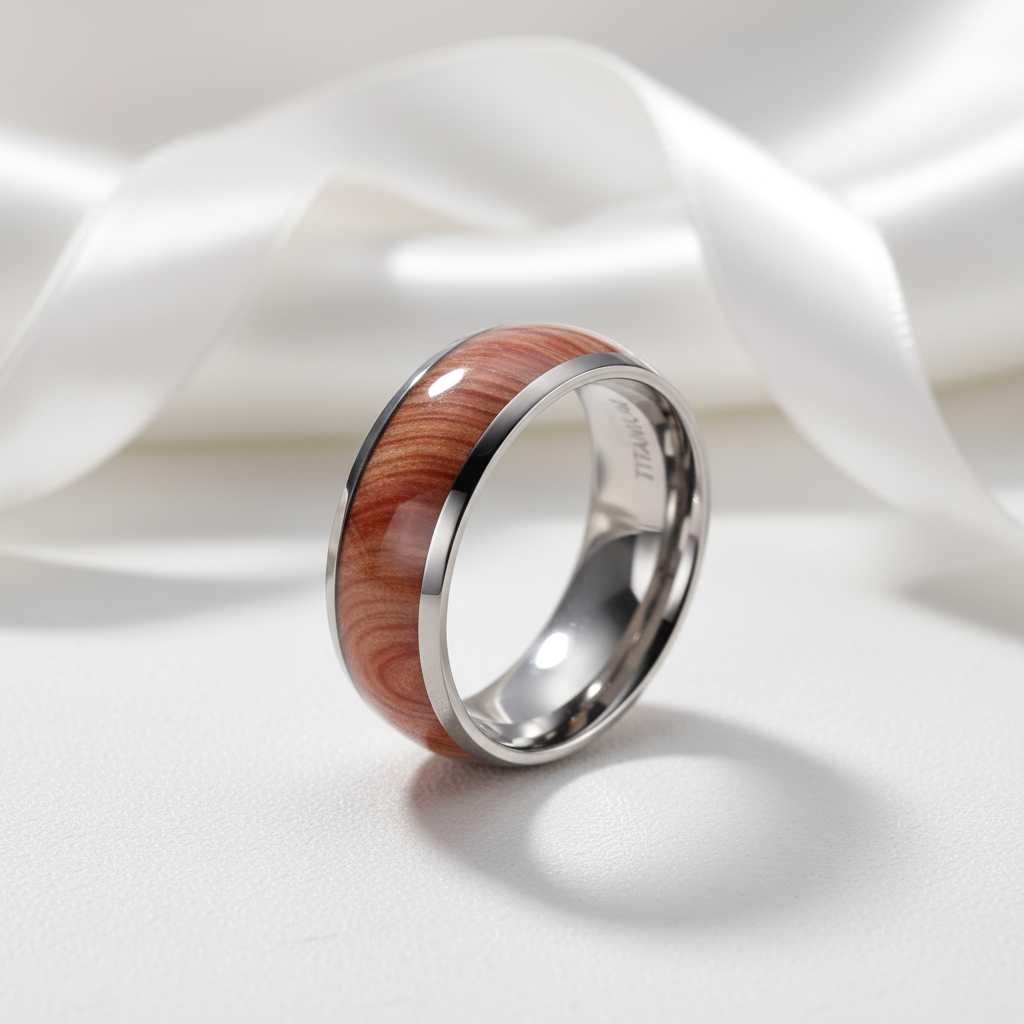 Men's 8mm Titanium Wedding Band with Wood Inlay-Black Diamonds New York