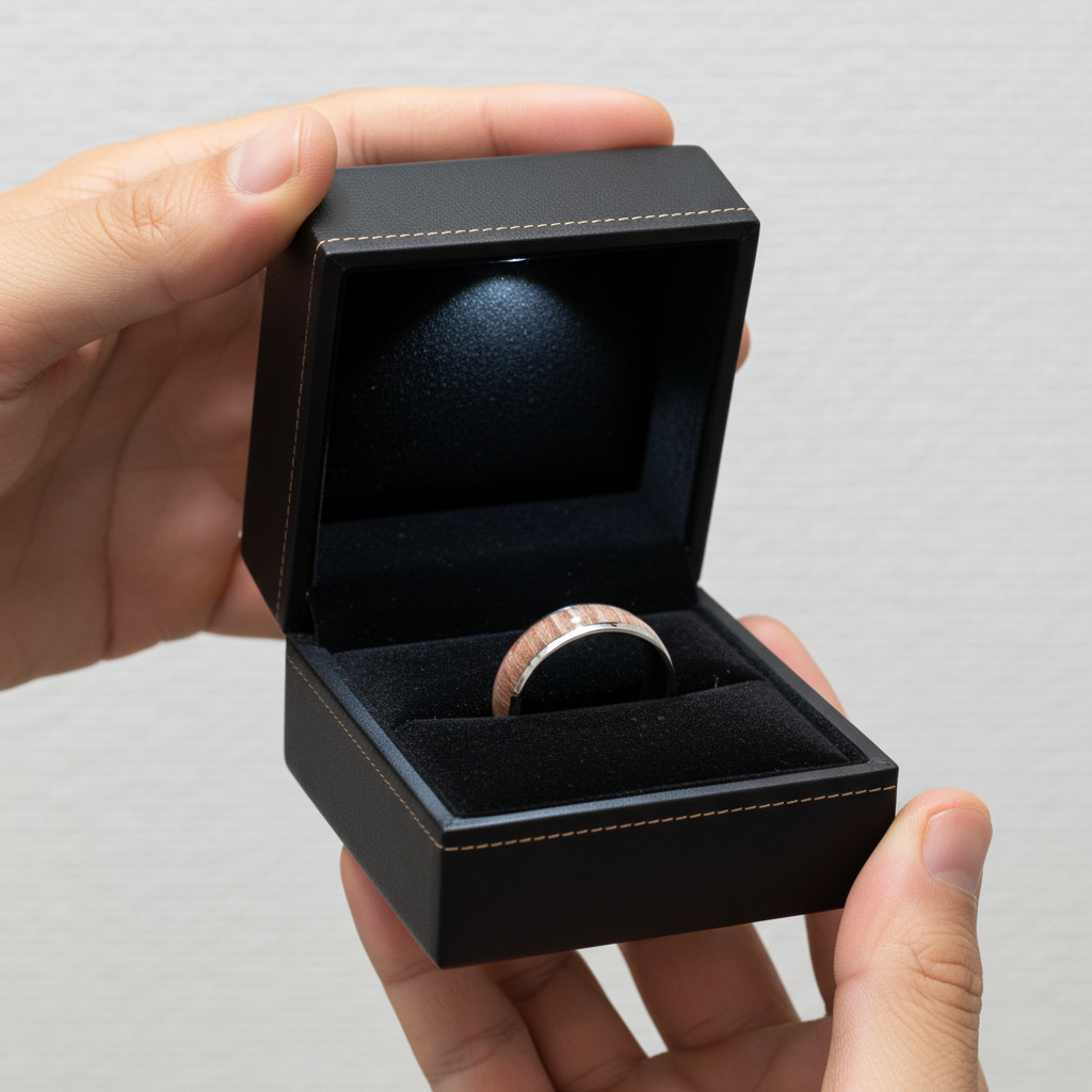 Men's 8mm Titanium Wedding Band with Wood Inlay-Black Diamonds New York