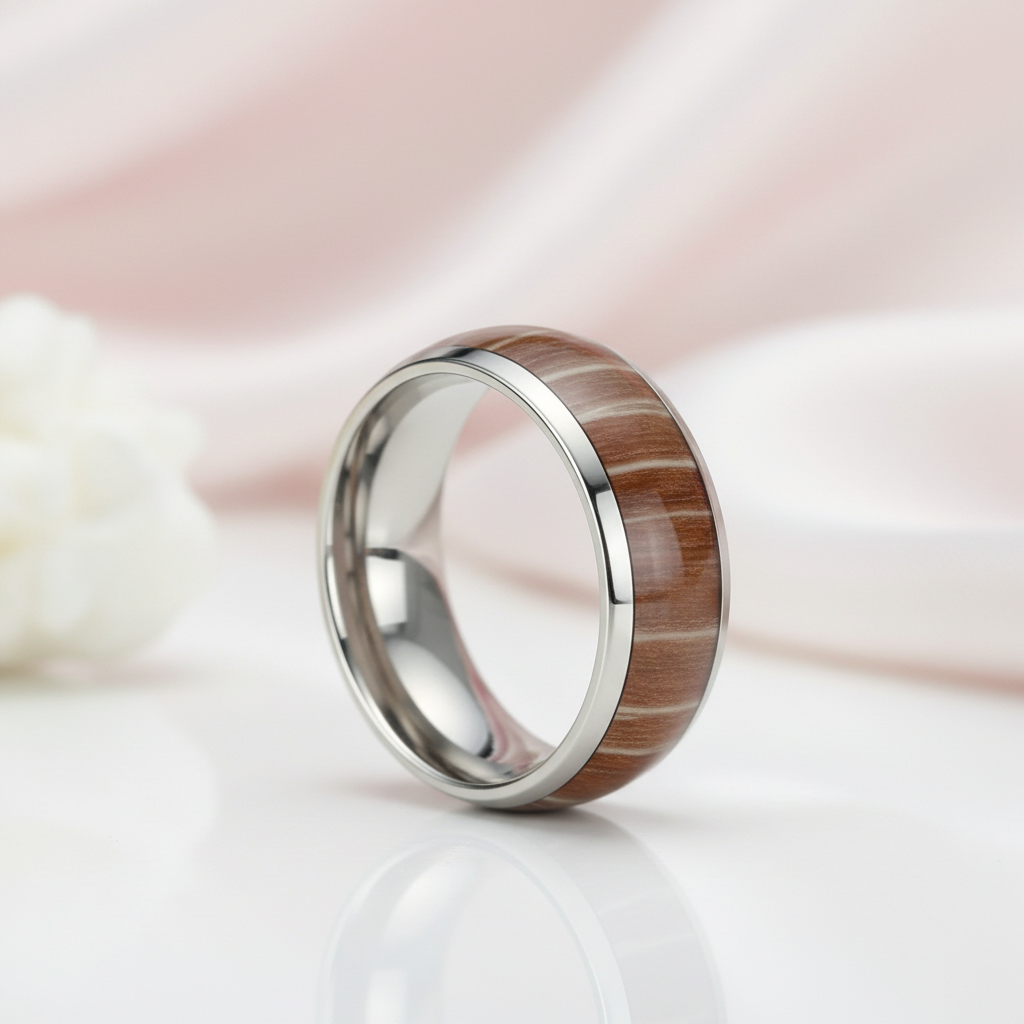 Men's 8mm Titanium Wedding Band with Wood Inlay-Black Diamonds New York