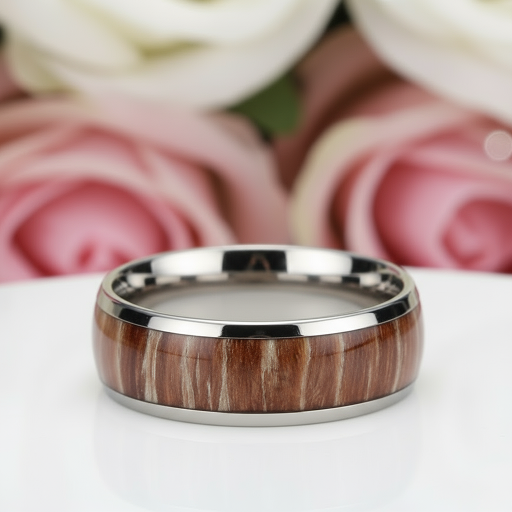 Men's 8mm Titanium Wedding Band with Wood Inlay-Black Diamonds New York