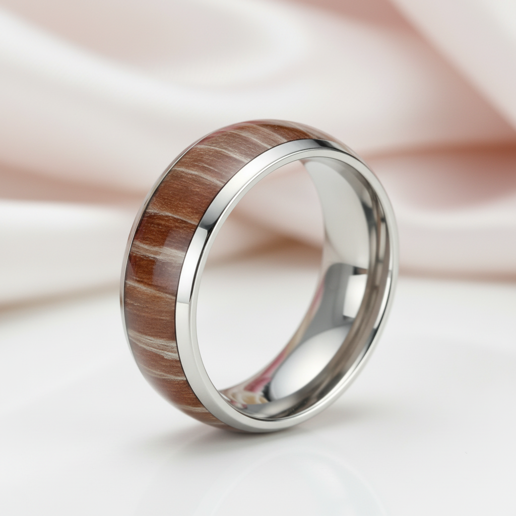 Men's 8mm Titanium Wedding Band with Wood Inlay-Black Diamonds New York