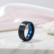 Men's 8mm Tungsten Carbide Wedding Band with Blue Line-Black Diamonds New York