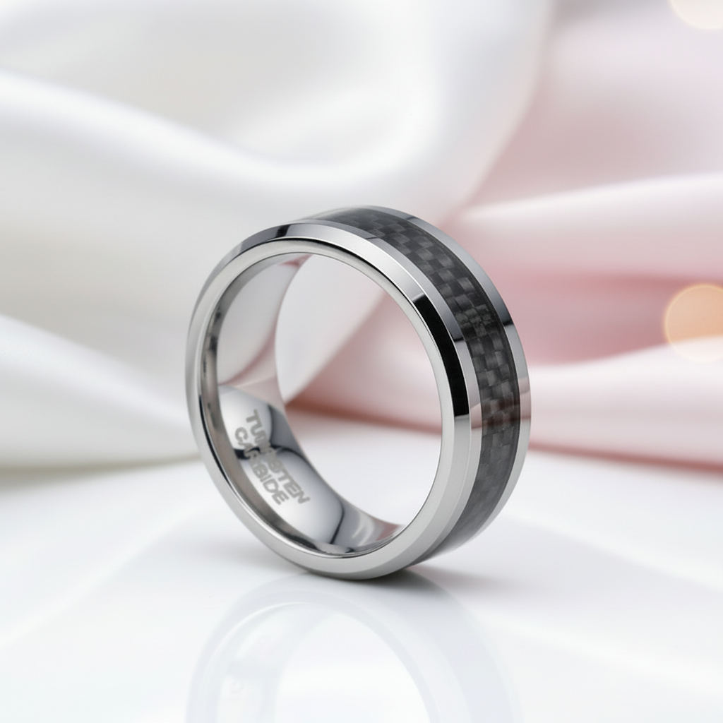 Men's 8mm Tungsten Carbide Wedding Band with Fiber Inlay-Black Diamonds New York