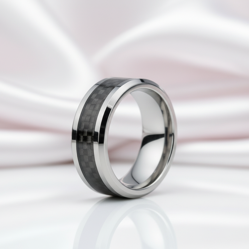 Men's 8mm Tungsten Carbide Wedding Band with Fiber Inlay-Black Diamonds New York