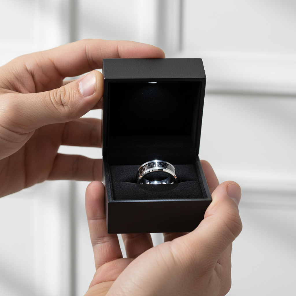 Men's 8mm Tungsten Carbide Wedding Band with Fiber Inlay-Black Diamonds New York