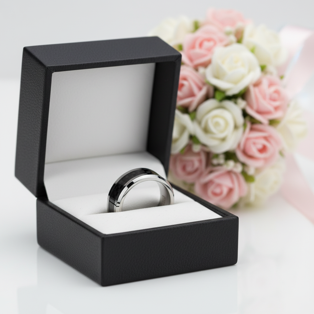 Men's 8mm Tungsten Carbide Wedding Band with Fiber Inlay-Black Diamonds New York