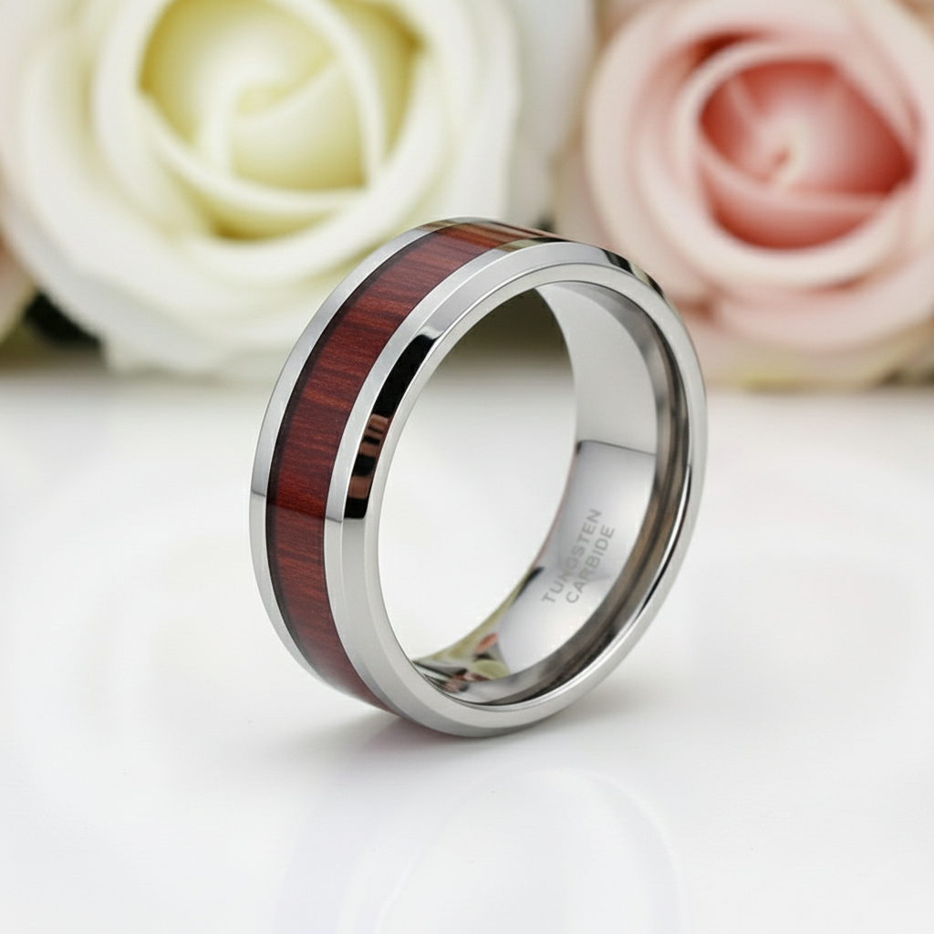 Men's 8mm Wooden Tungsten Wedding Band-Black Diamonds New York