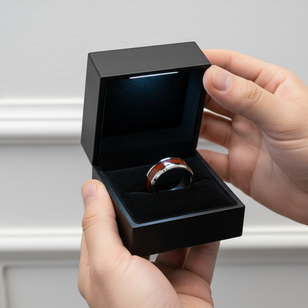 Men's 8mm Wooden Tungsten Wedding Band-Black Diamonds New York