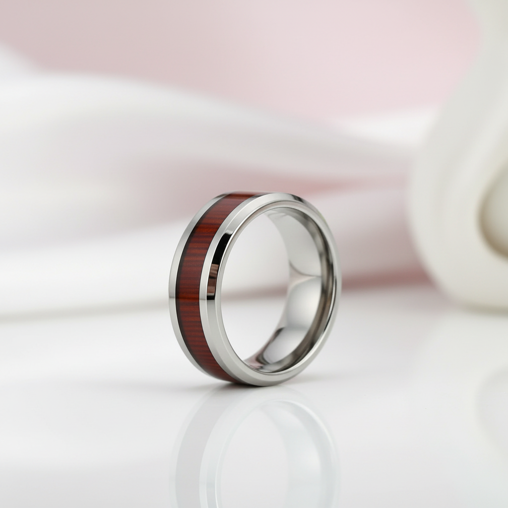 Men's 8mm Wooden Tungsten Wedding Band-Black Diamonds New York