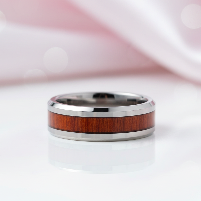 Men's 8mm Wooden Tungsten Wedding Band-Black Diamonds New York