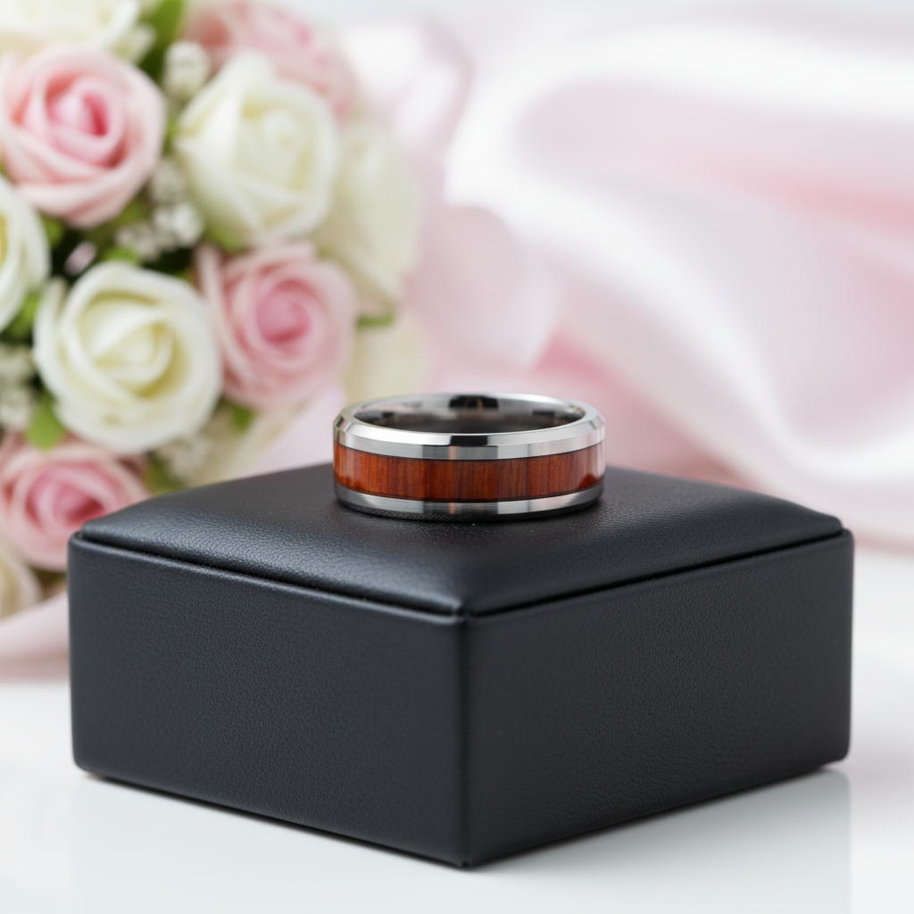 Men's 8mm Wooden Tungsten Wedding Band-Black Diamonds New York