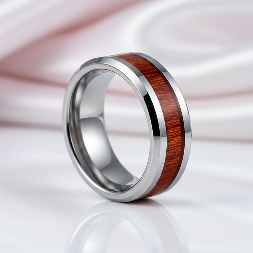 Men's 8mm Wooden Tungsten Wedding Band-Black Diamonds New York