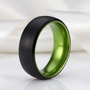 8mm Black Brushed Dome Tungsten Carbide Wedding Band with Inner Green Color-Black Diamonds New York