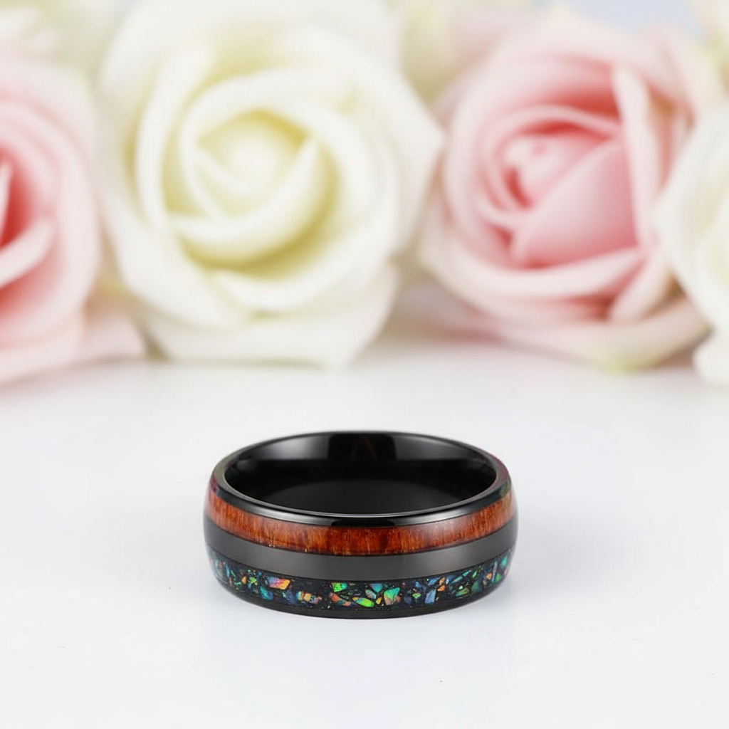 Men's Black Charm Rings 8mm Tungsten Carbide Wedding Band-Black Diamonds New York