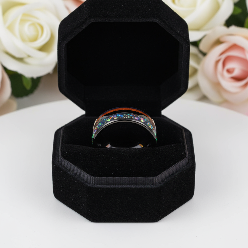 Men's Black Charm Rings 8mm Tungsten Carbide Wedding Band-Black Diamonds New York