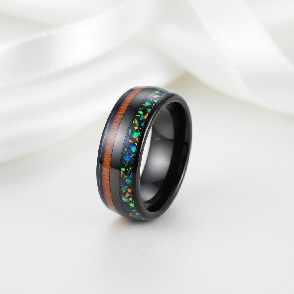 Men's Black Charm Rings 8mm Tungsten Carbide Wedding Band-Black Diamonds New York