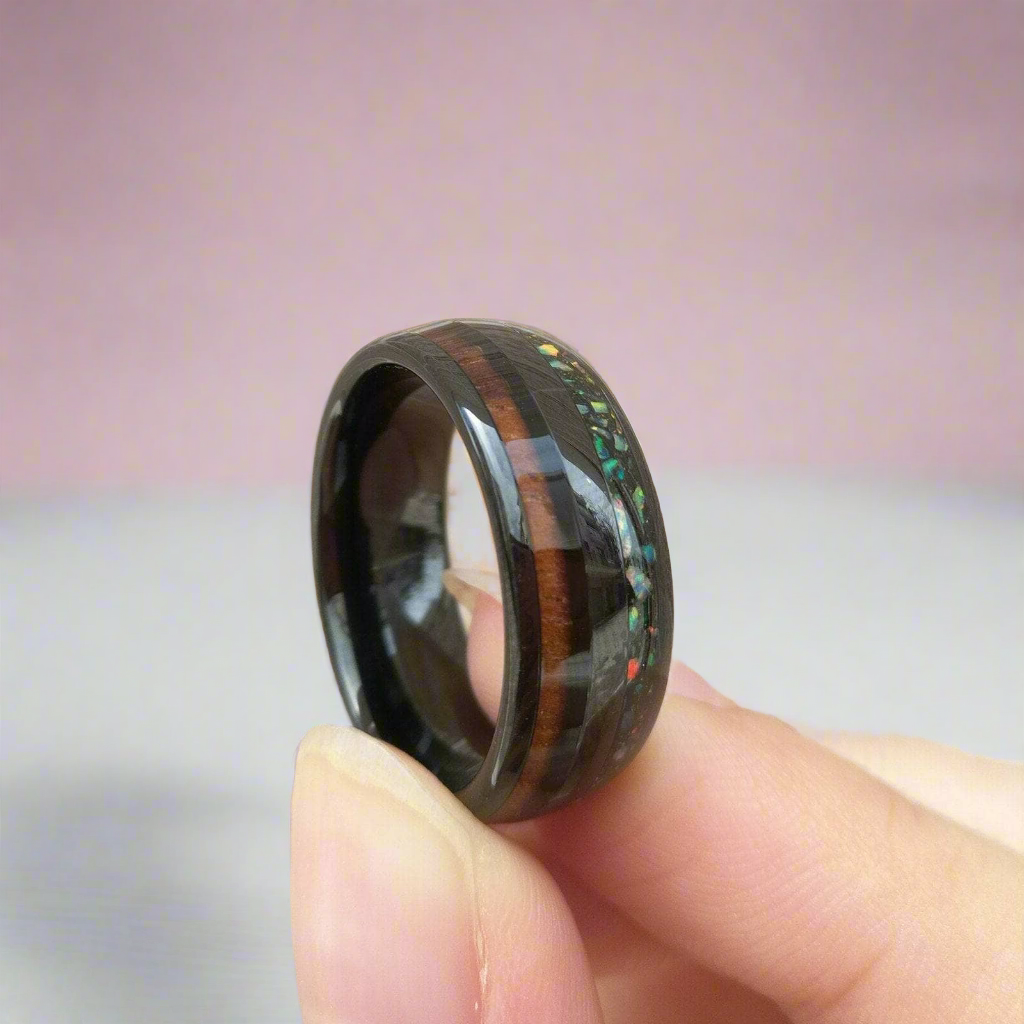 Men's Black Charm Rings 8mm Tungsten Carbide Wedding Band-Black Diamonds New York