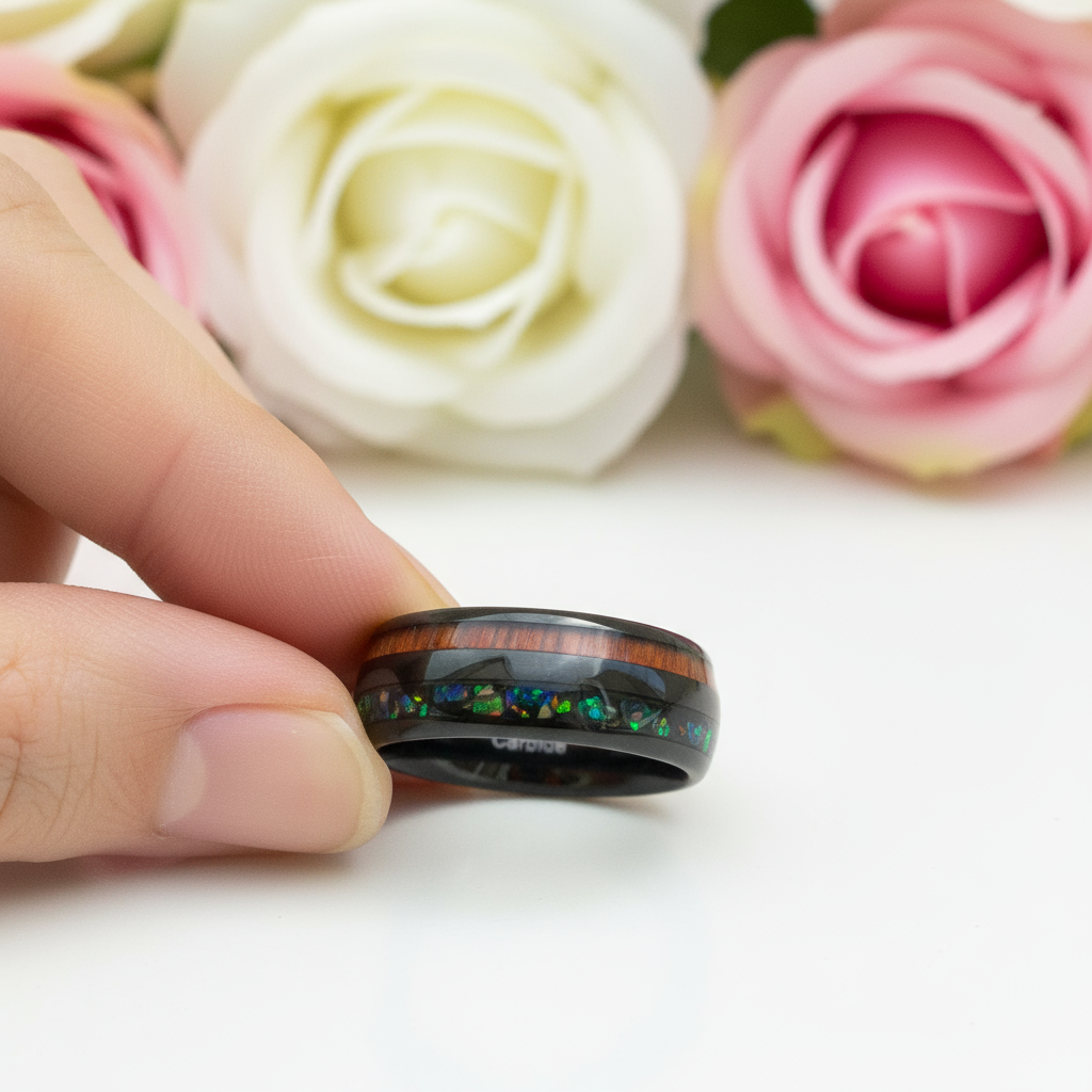 Men's Black Charm Rings 8mm Tungsten Carbide Wedding Band-Black Diamonds New York