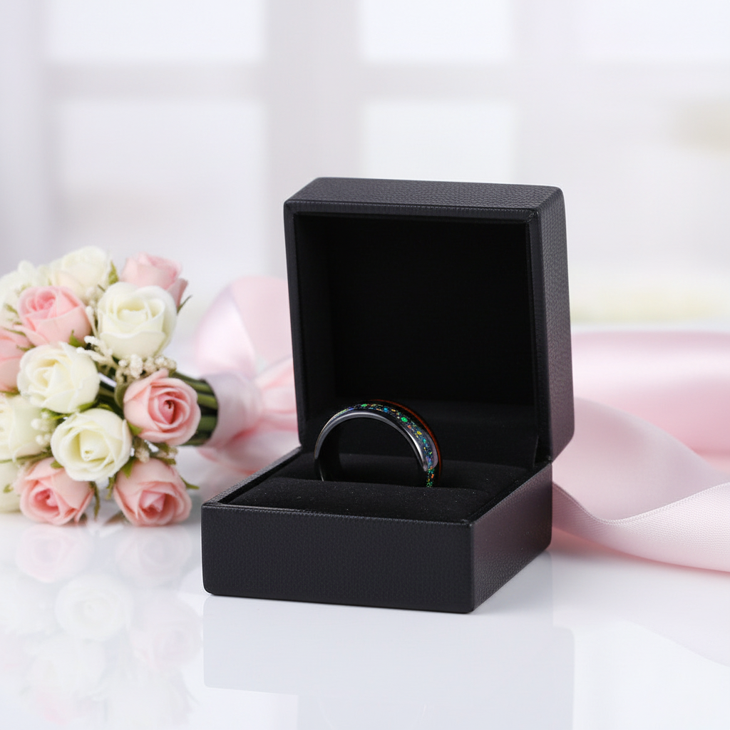 Men's Black Charm Rings 8mm Tungsten Carbide Wedding Band-Black Diamonds New York