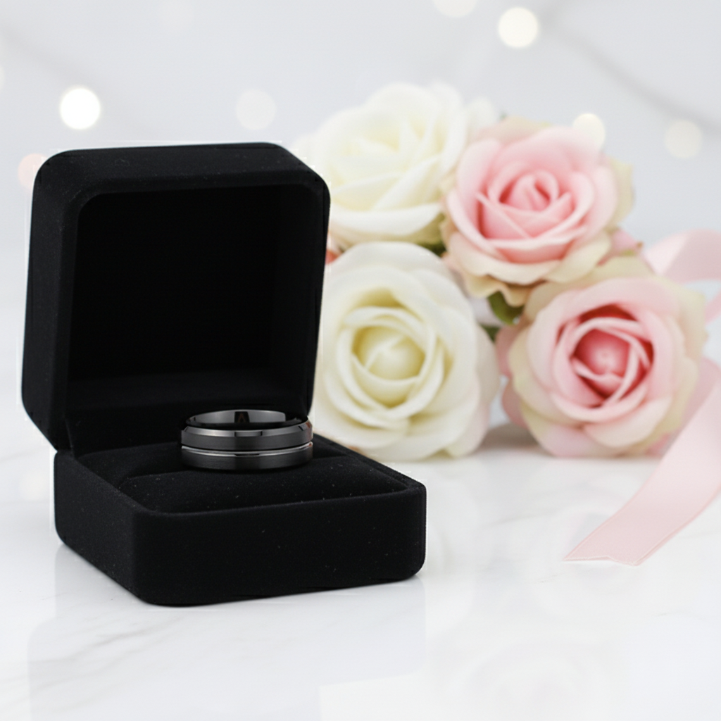 Men's Black Tungsten Carbide 8mm Wedding Band-Black Diamonds New York